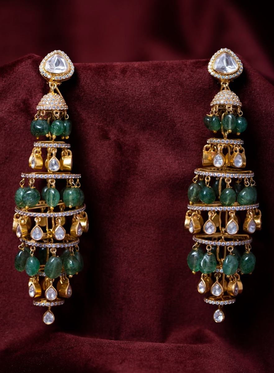 925 Silver Mehnaz Long Chandelier Jhumka Earring - Amrrutam