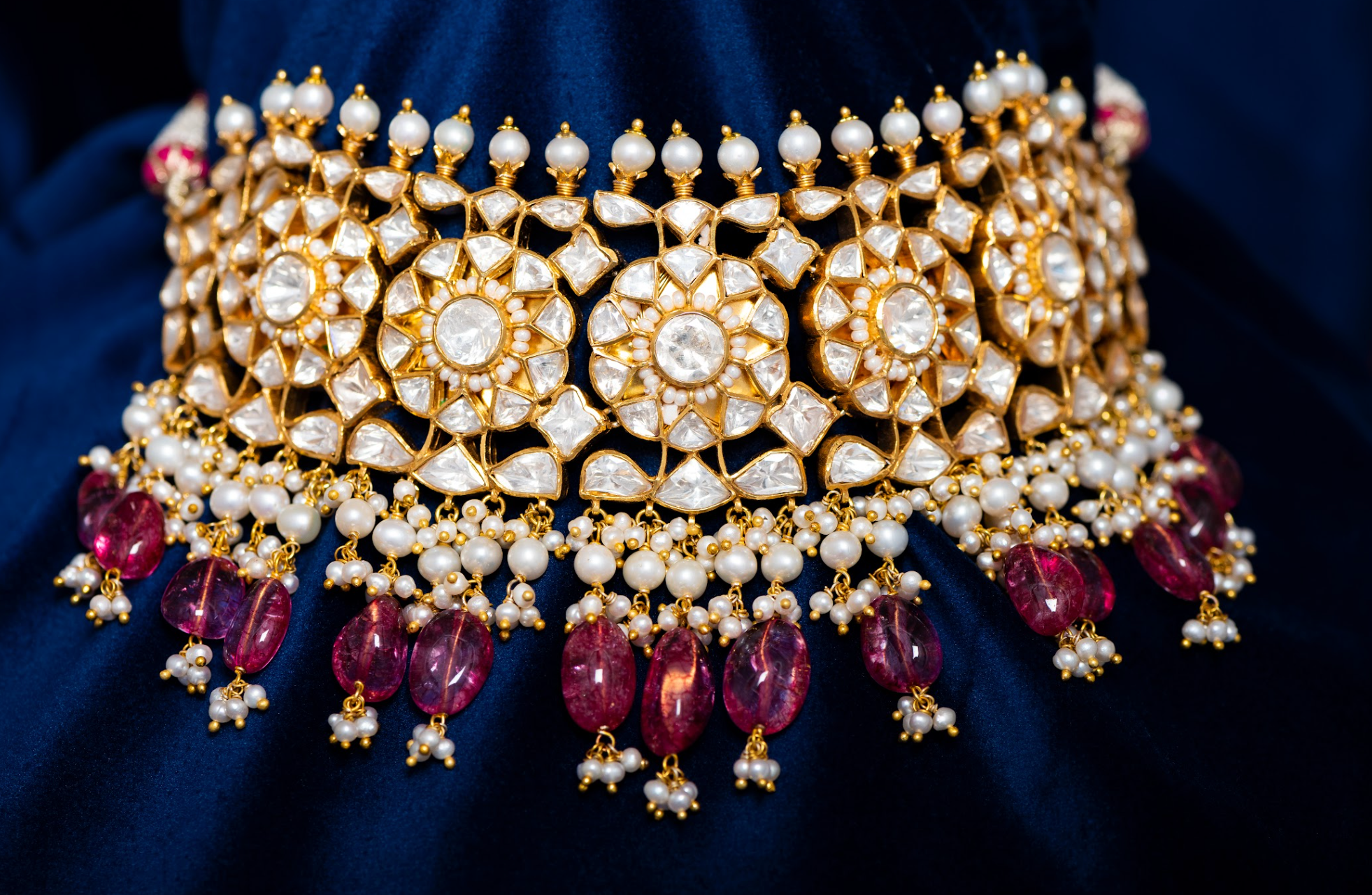 925 Silver Banshara Polki Necklace Set - Amrrutam