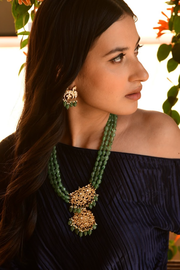 925 Silver Padmasya Polki Necklace Set - Amrrutam