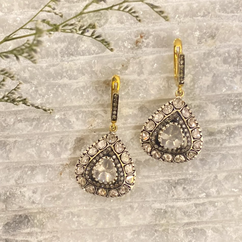 925 Silver Felicity Trillion Uncut Diamond Earrings - Amrrutam