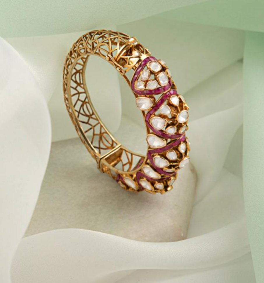 925 Silver Ruby Polki Surya Chandra Bangle - Amrrutam