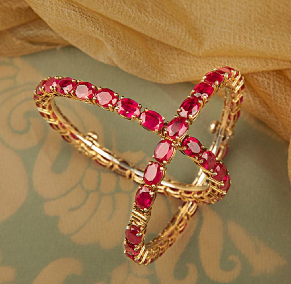 925 Silver Ruby Surya Chandra Bangle Set - Amrrutam