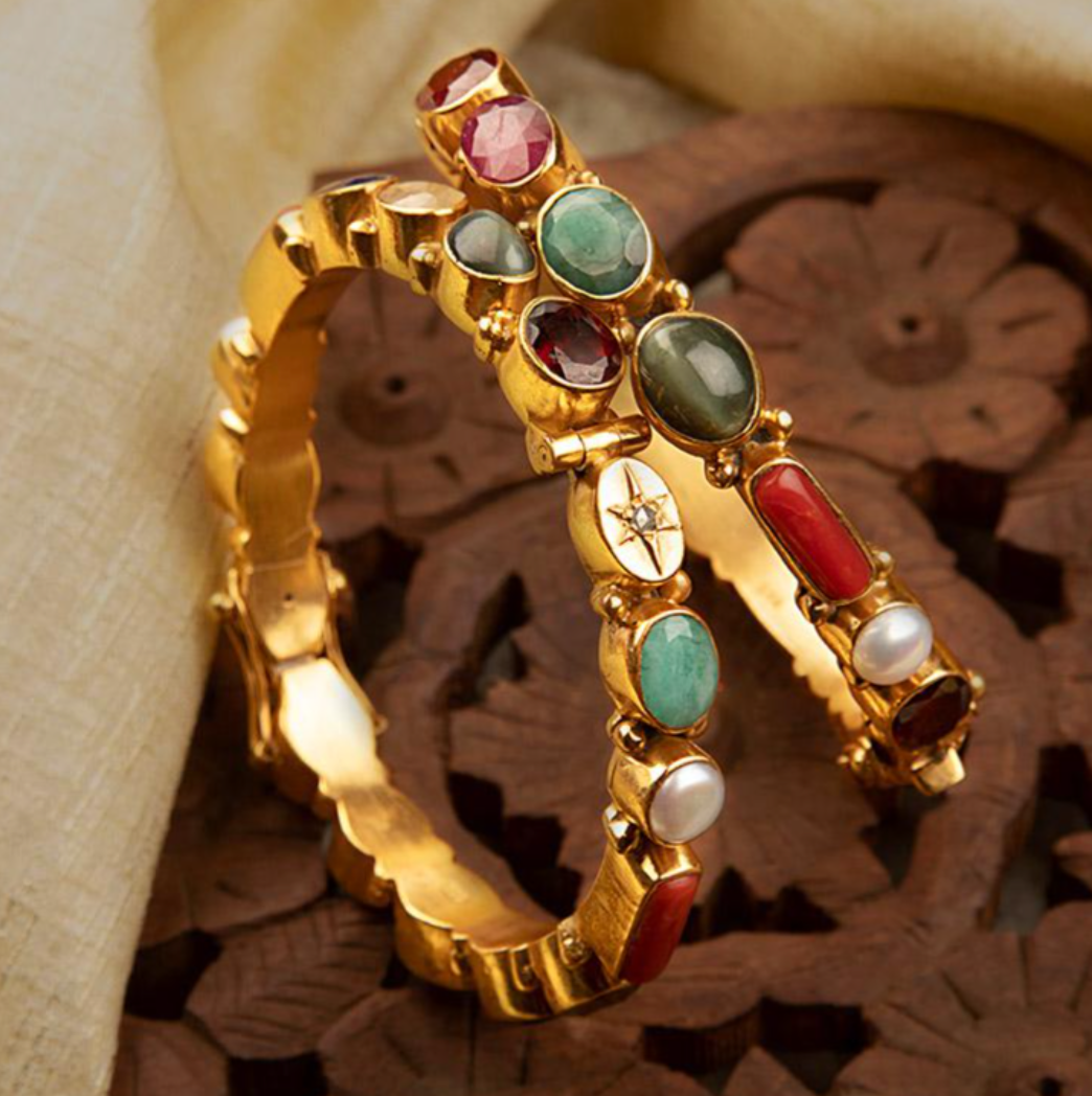 925 Silver Navratan Surya Chandra Bangle - Amrrutam