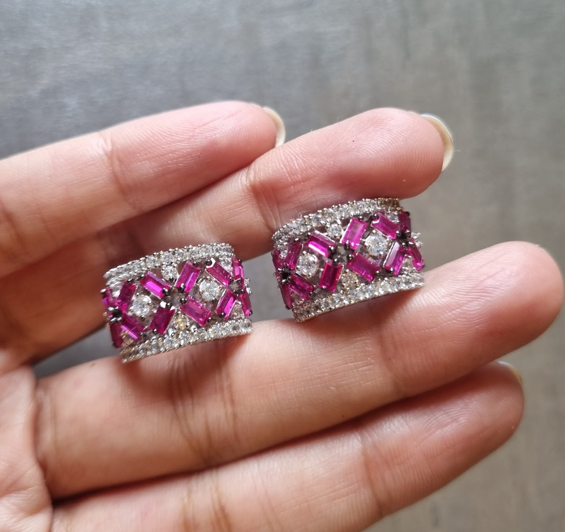 925 Silver Ruby Baguette Bali Earring - Amrrutam