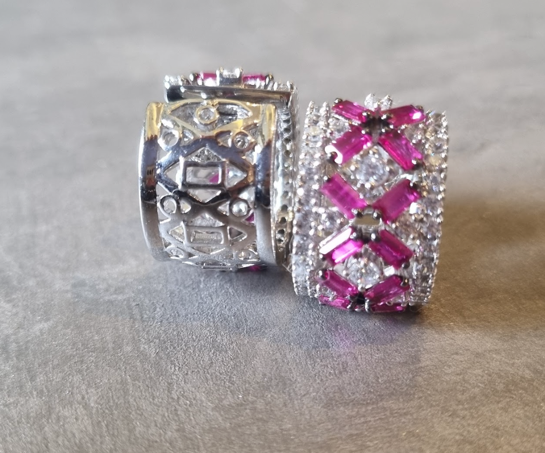 925 Silver Ruby Baguette Bali Earring - Amrrutam