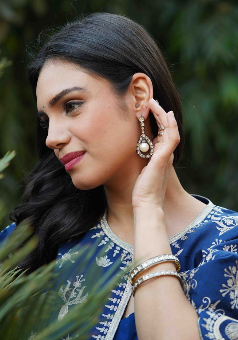 925 Silver Stella Uncut Diamond And Pearl Earrings - Amrrutam