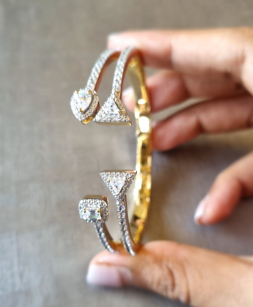 925 Silver Geo CZ Cuff Bangle - Amrrutam