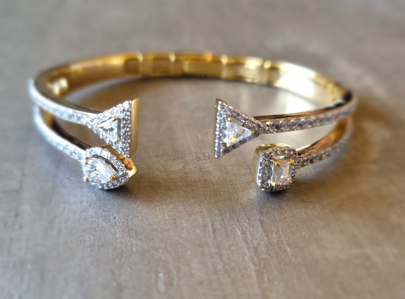 925 Silver Geo CZ Cuff Bangle - Amrrutam