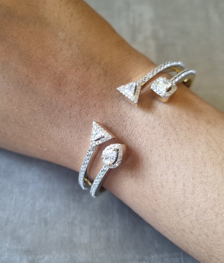 925 Silver Geo CZ Cuff Bangle - Amrrutam