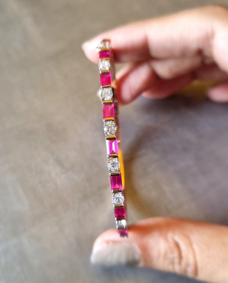 925 Silver Ruby CZ Bangle - Amrrutam