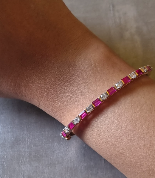 925 Silver Ruby CZ Bangle - Amrrutam