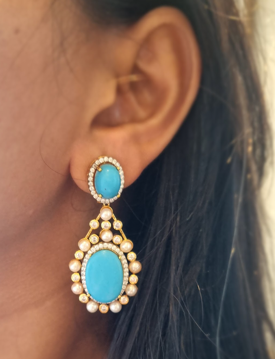 925 Silver Firoza Pearl Earring - Amrrutam