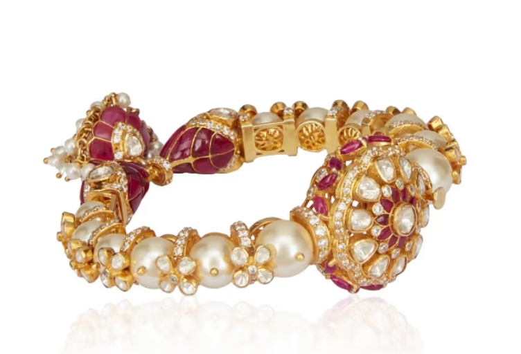 925 Silver Embellished Borla Polki Bangle - Amrrutam