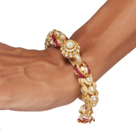 925 Silver Embellished Polki Peacock Bangle - Amrrutam
