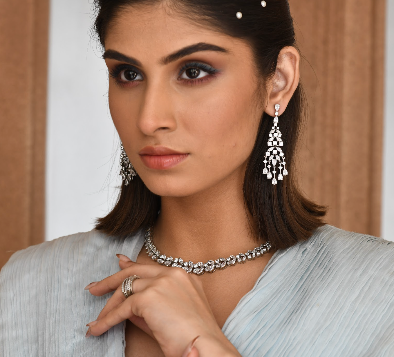 925 Silver Swarovski Cocktail Earrings - Amrrutam