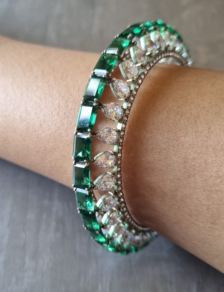 925 Silver Sophiya Emerald CZ Bangle - Amrrutam