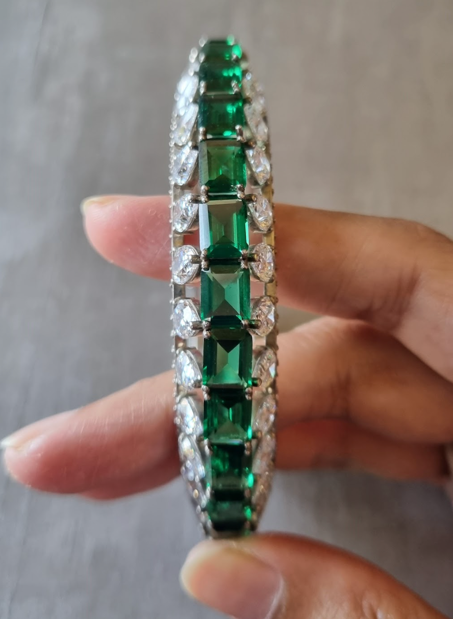 925 Silver Sophiya Emerald CZ Bangle - Amrrutam