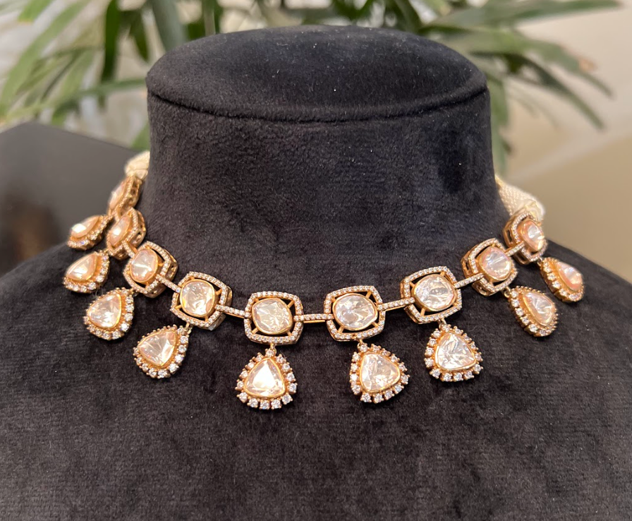 925 Silver Gulbaar Polki Choker Necklace - Amrrutam