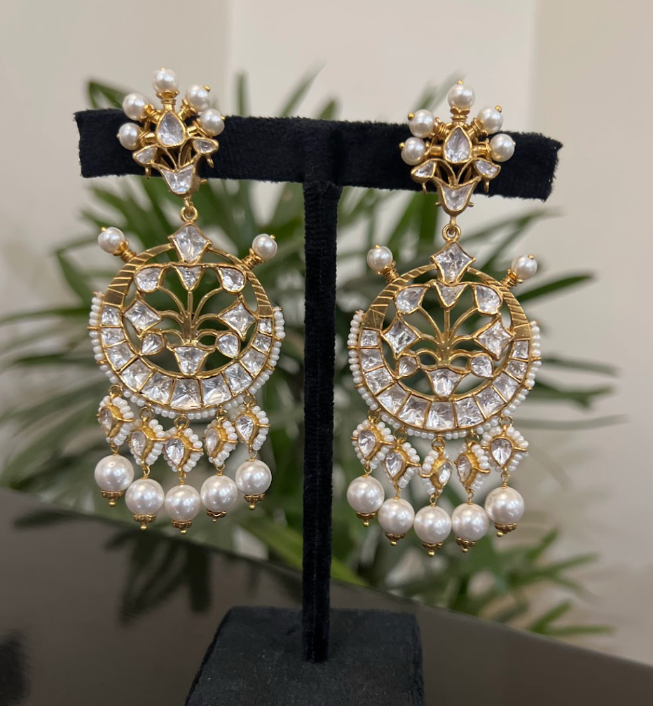 925 Silver Viragya Pearl Chandbali Earring - Amrrutam