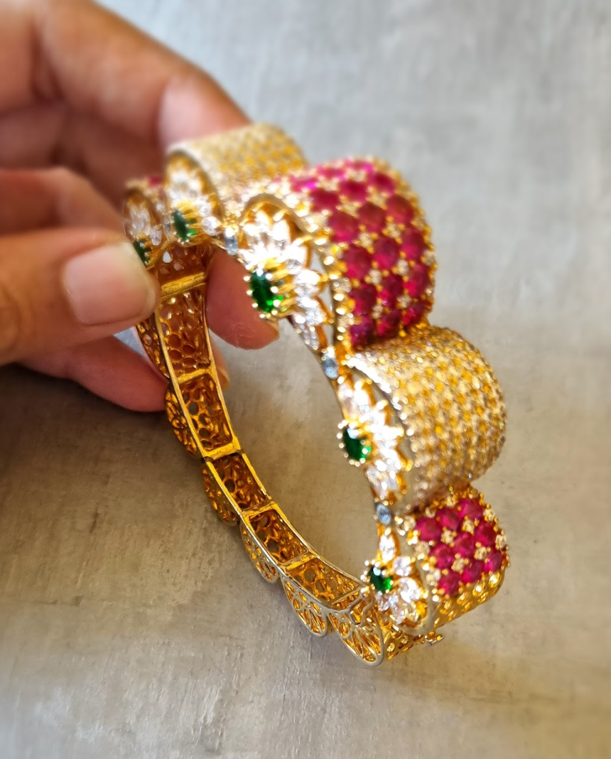 925 Silver Sophiya Ruby CZ Bangle - Amrrutam