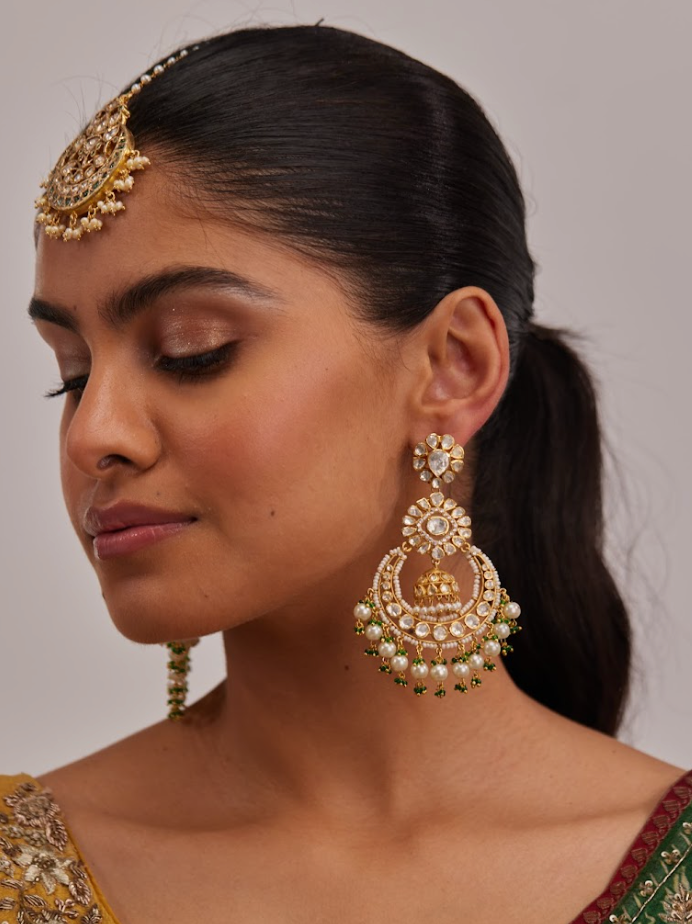 925 Silver Leila Polki Chandbali Earrings - Amrrutam