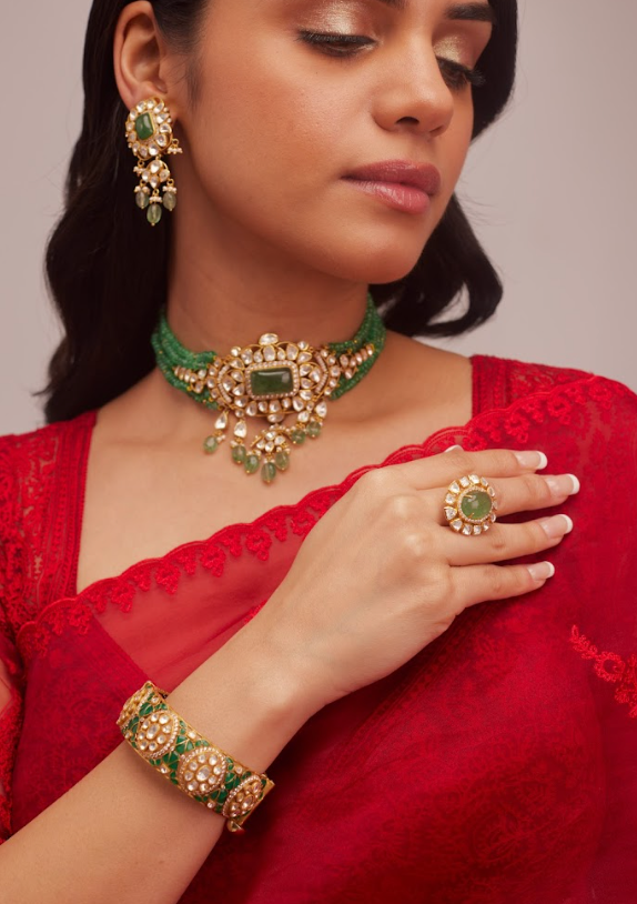 925 Silver Minoza Polki Necklace Set - Amrrutam
