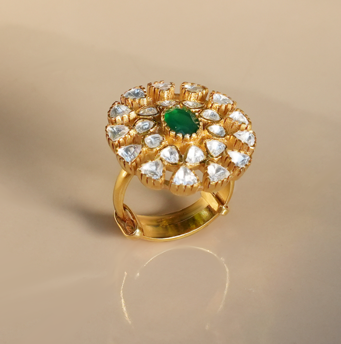 925 Silver Onyx Polki Ring - Amrrutam Jewellery