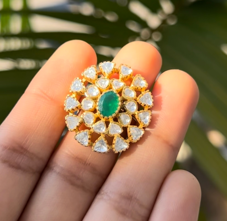 925 Silver Onyx Polki Ring - Amrrutam Jewellery