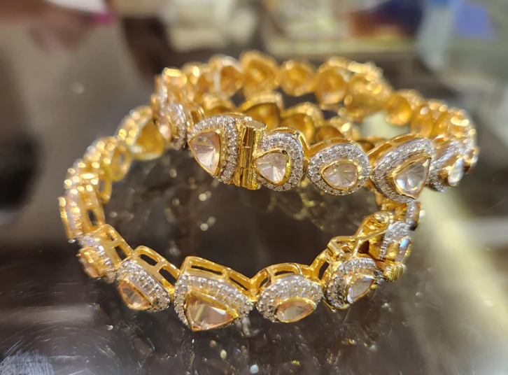 925 Silver Jivaya Polki Bangle Set - Amrrutam Jewellery