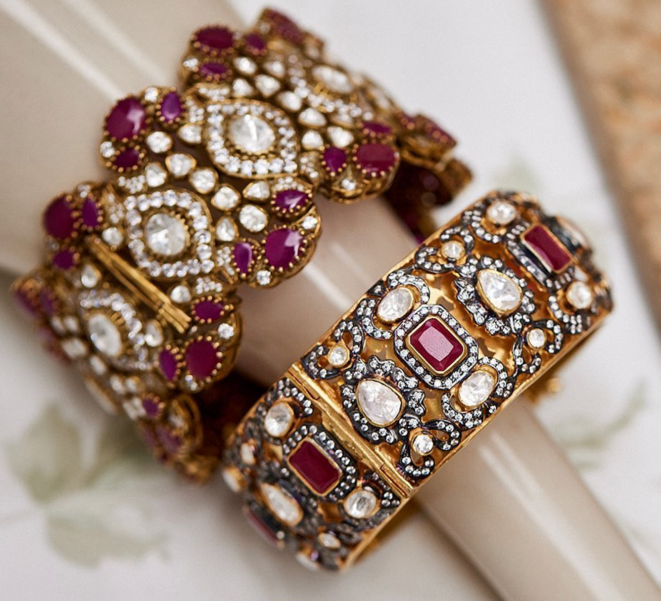 925 Silver Kaniksha Victorian Ruby Polki Bangle - Amrrutam Jewellery