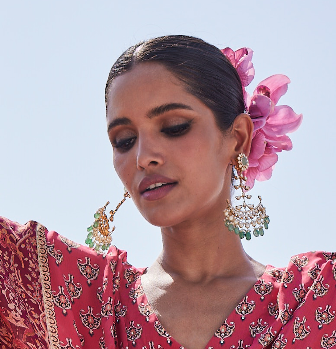 925 Silver Viraaha Polki Long Earring - Amrrutam Jewellery