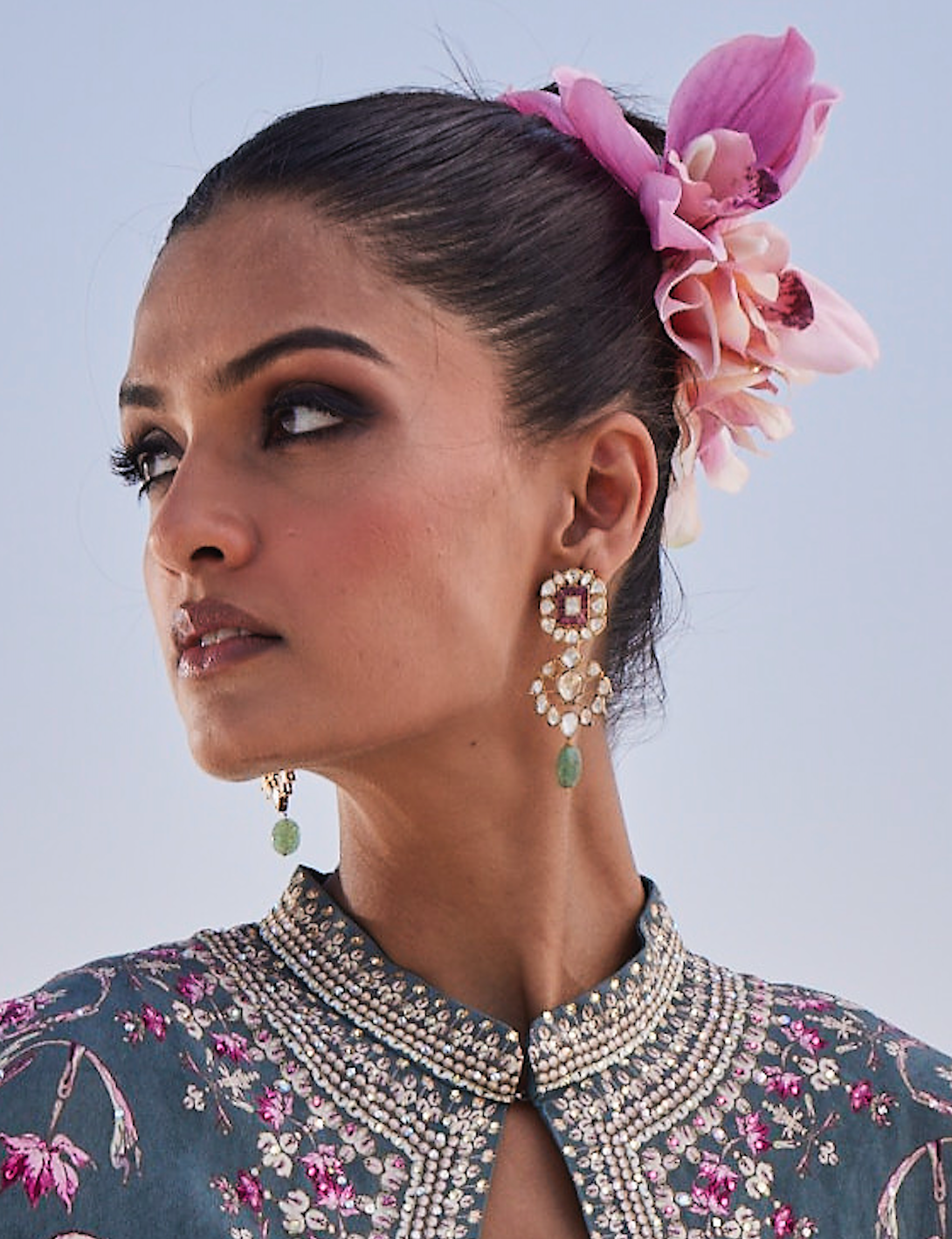 925 Silver Veera Polki Earring - Amrrutam Jewellery