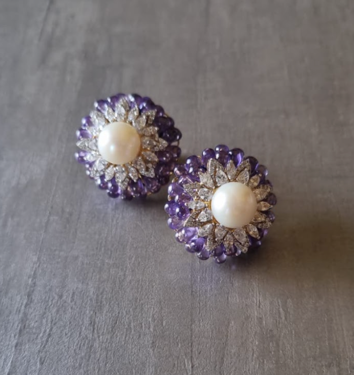 925 Silver Amethyst Pearl Stud Earring - Amrrutam Jewellery
