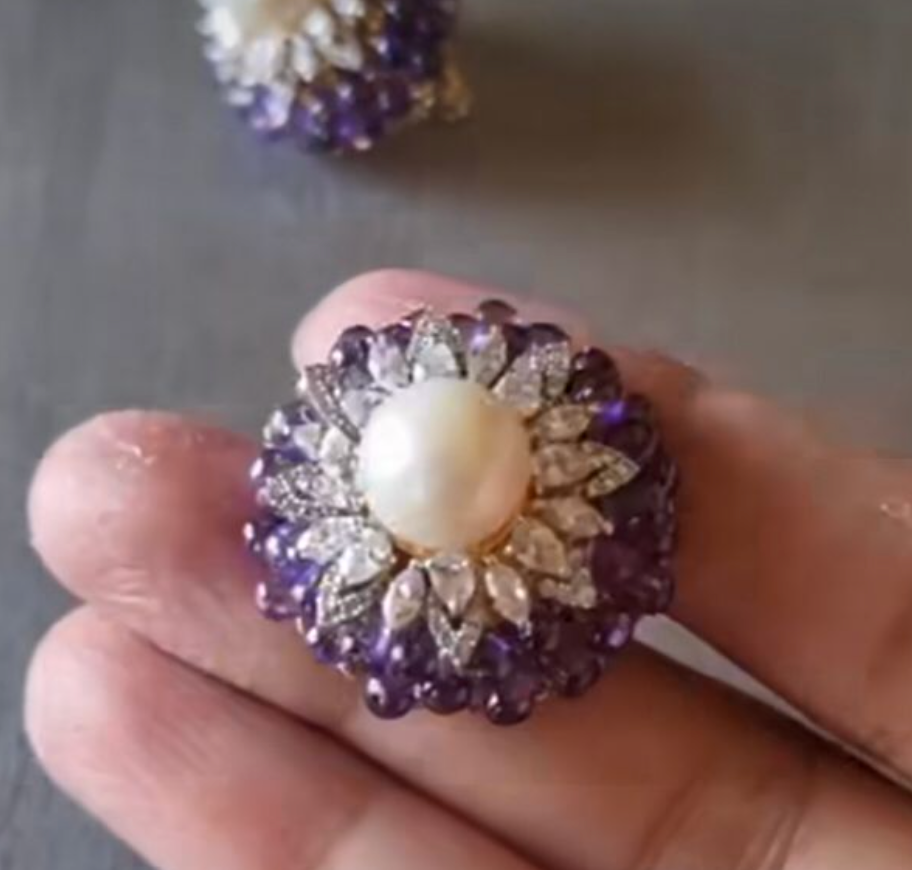 925 Silver Amethyst Pearl Stud Earring - Amrrutam Jewellery
