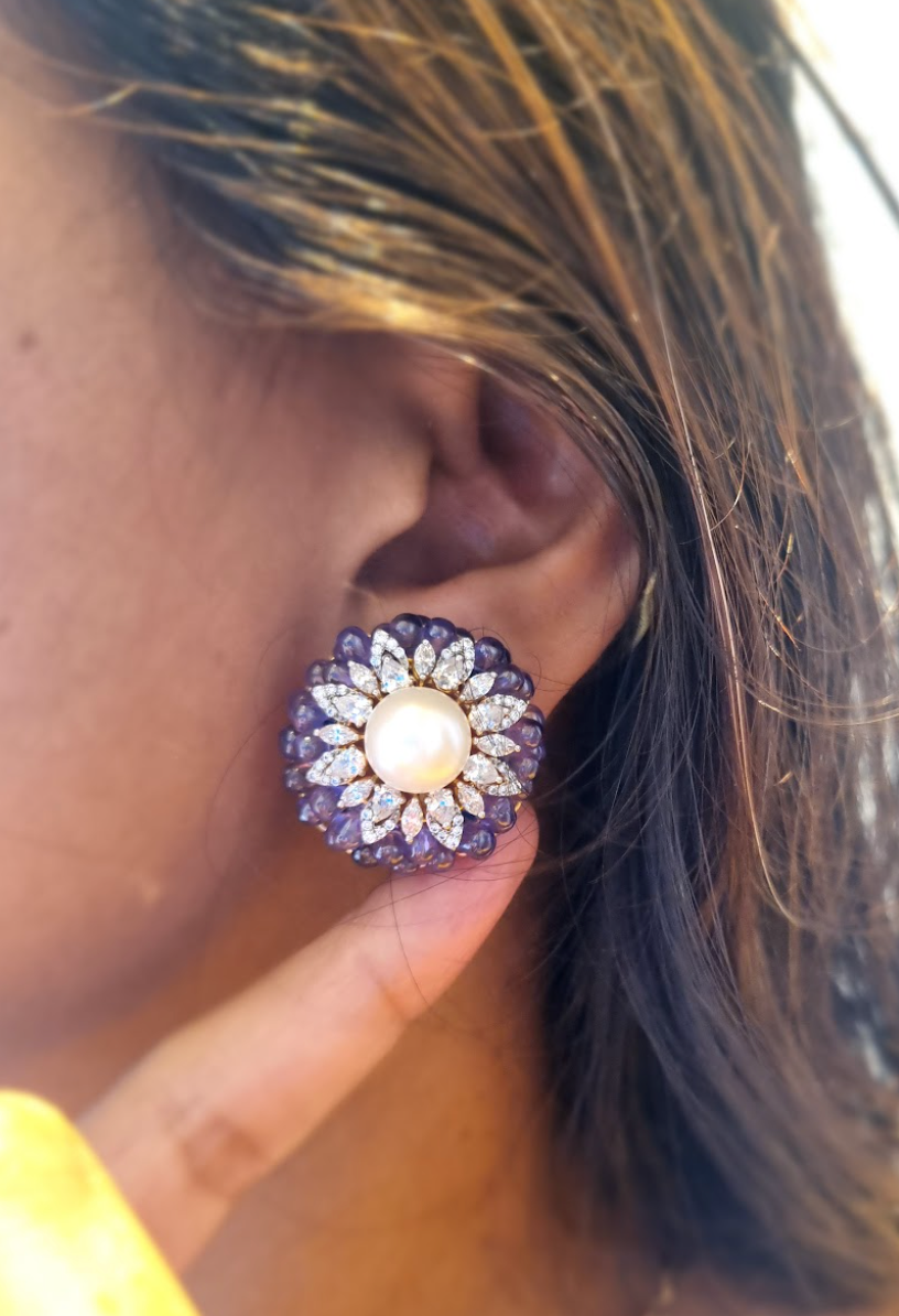 925 Silver Amethyst Pearl Stud Earring - Amrrutam Jewellery