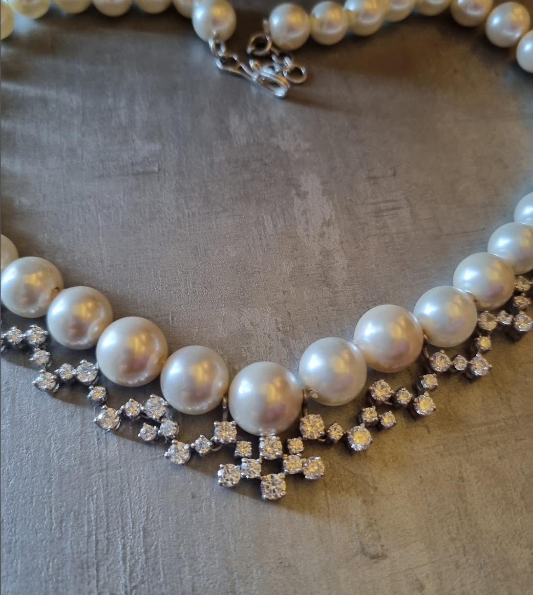925 Silver Pearl String CZ Necklace - Amrrutam Jewellery