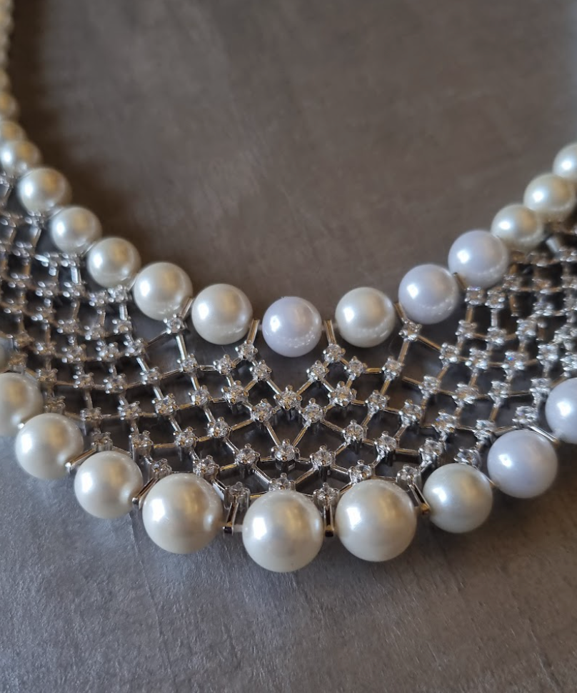 925 Silver Pearly Net Necklace - Amrrutam Jewellery