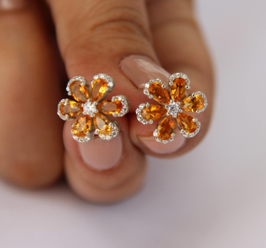 925 Silver Natural Citrine Stud Earrings - Amrrutam Jewellery