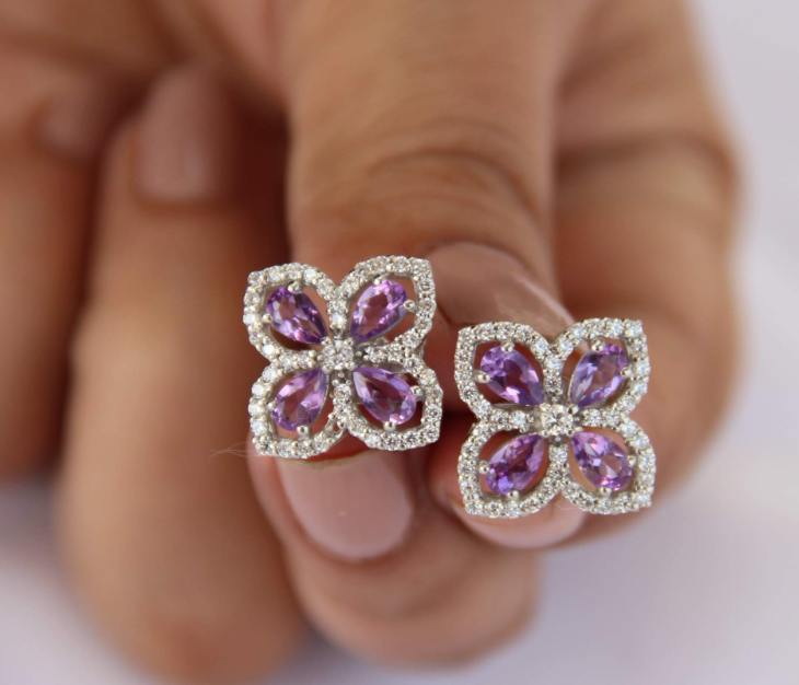 925 Silver Natural Amethyst Stud Earrings - Amrrutam Jewellery