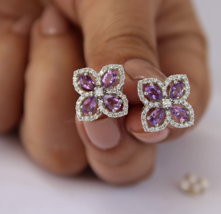925 Silver Natural Amethyst Stud Earrings - Amrrutam Jewellery
