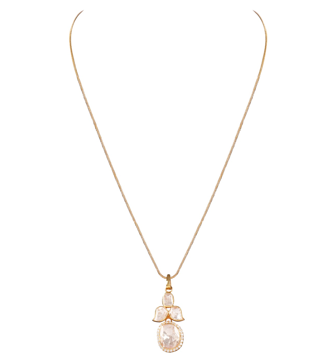 925 Silver Bindya Moissanite Polki Pendant Necklace - Amrrutam Jewellery
