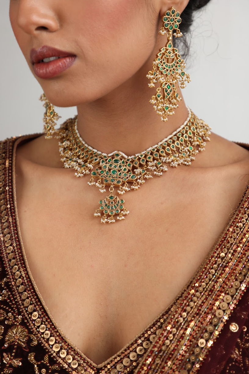 925 Silver Bavara Minar Choker Necklace Set - Amrrutam