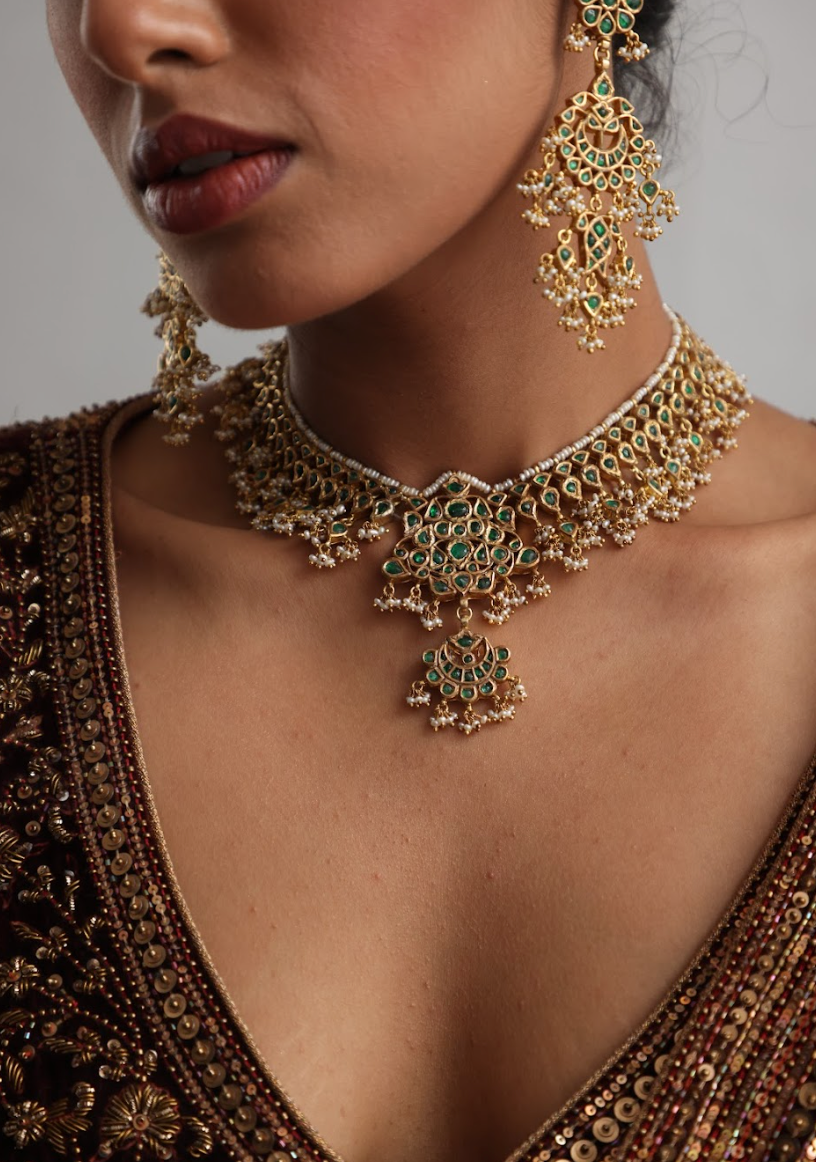 925 Silver Bavara Minar Choker Necklace Set - Amrrutam