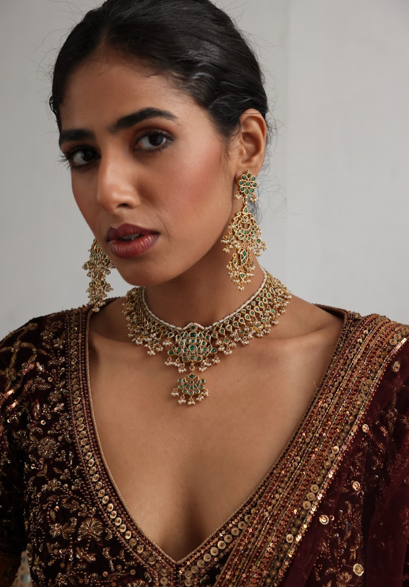 925 Silver Bavara Minar Choker Necklace Set - Amrrutam