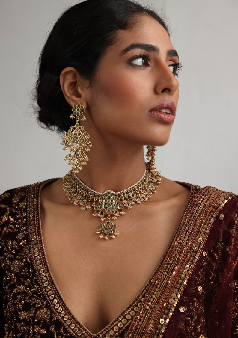 925 Silver Bavara Minar Choker Necklace Set - Amrrutam