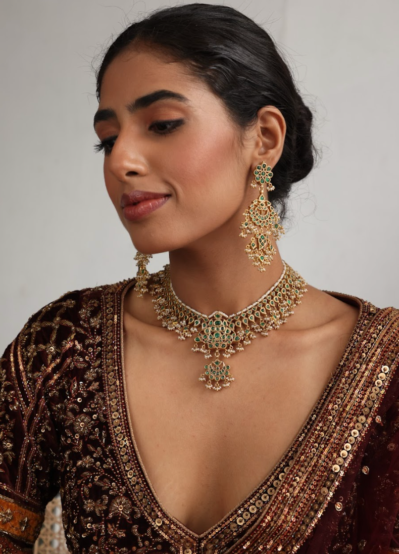 925 Silver Bavara Minar Choker Necklace Set - Amrrutam