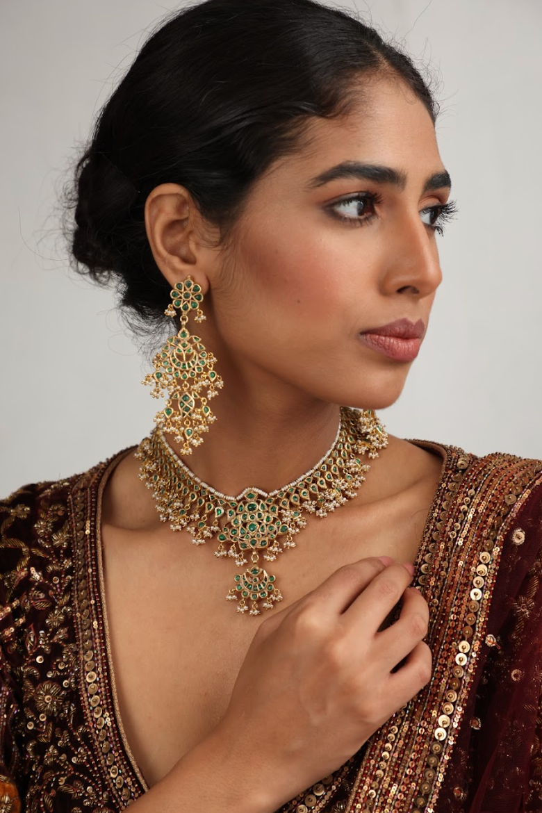 925 Silver Bavara Minar Choker Necklace Set - Amrrutam