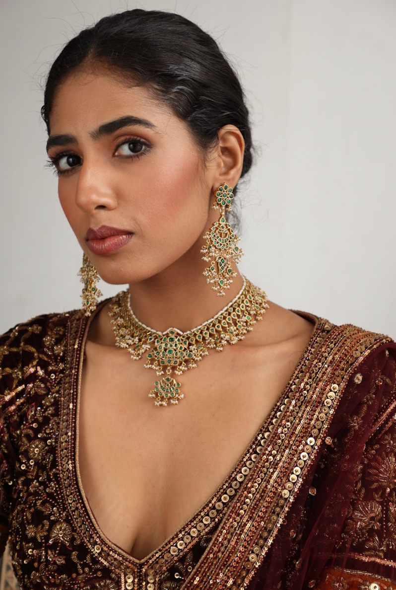 925 Silver Bavara Minar Choker Necklace Set - Amrrutam