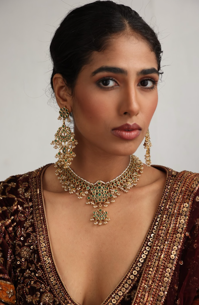 925 Silver Bavara Minar Choker Necklace Set - Amrrutam