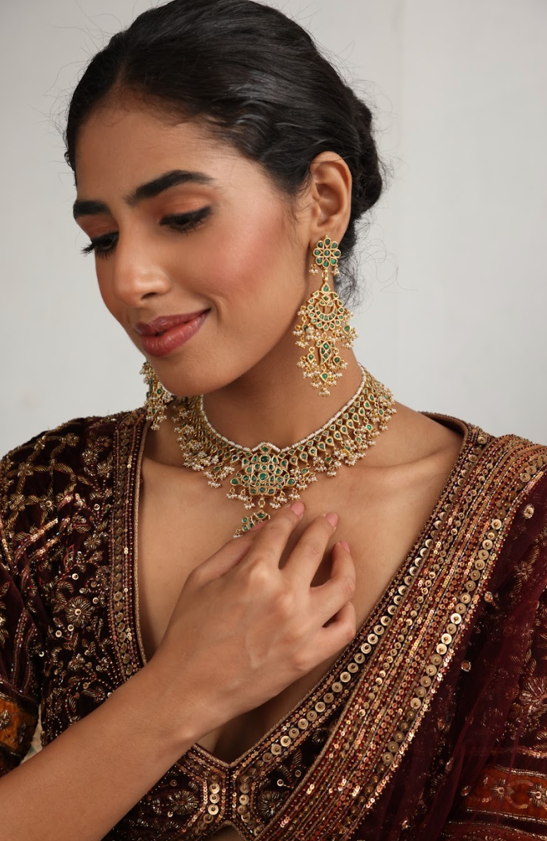 925 Silver Bavara Minar Choker Necklace Set - Amrrutam